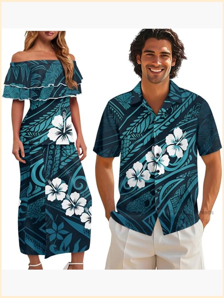 Polynesian Off Shoulder Dress With Skirt Set Couples Matching Shirt